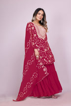 Yash Enterprise Maroon Chinon Silk Party Wear Embroidery Suit Set | Grocsy