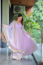 Yash Enterprise Light Purple Fux Bloomimng Silk Embroidery Suit Set | Grocsy