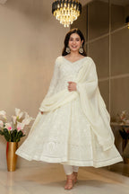 Yash Enterprise Off White Georgette Party Wear Embroidery Suit Set | Grocsy