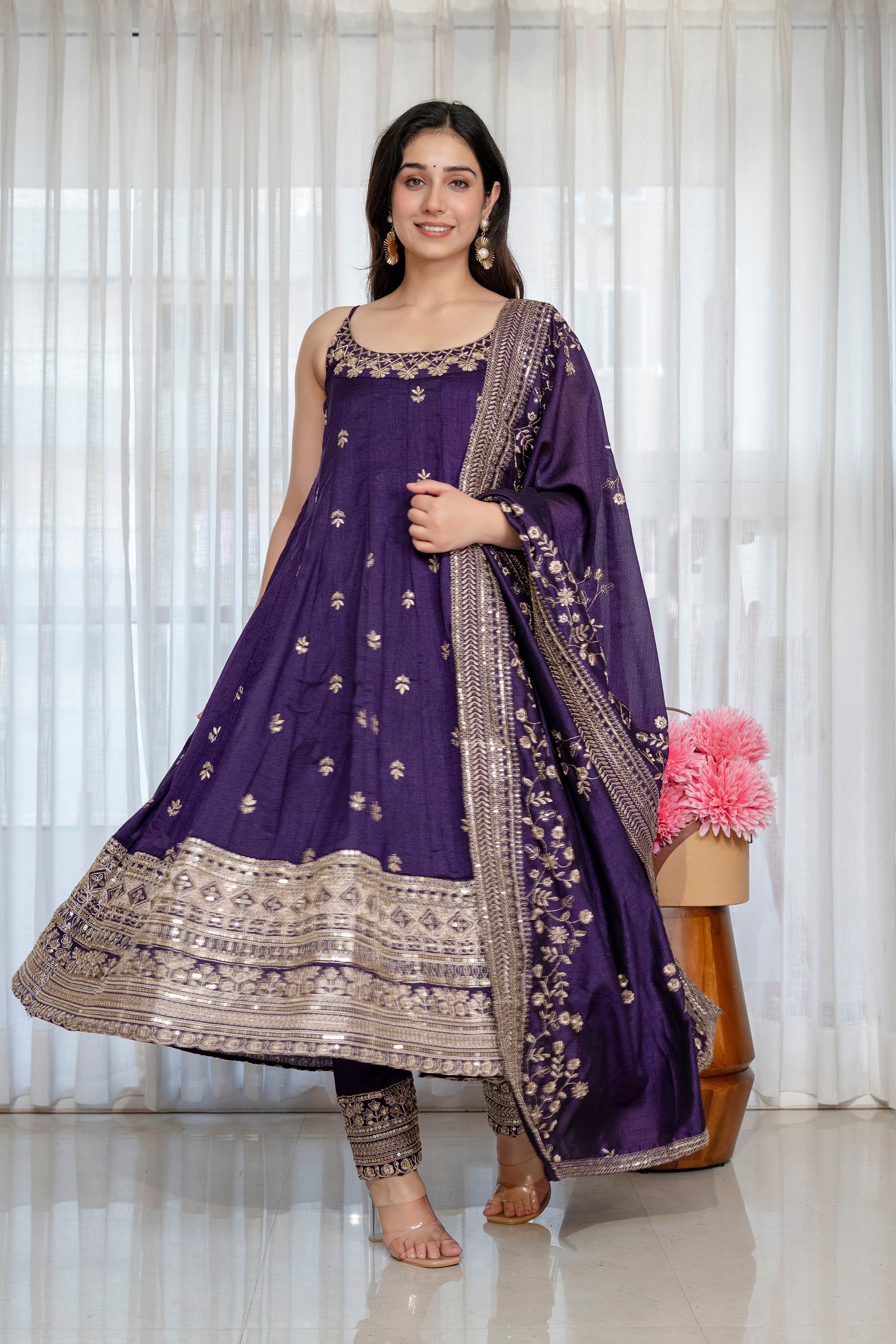 Yash Enterprise Purple Vichitra Silk Party Wear Embroidery Suit Set | Grocsy