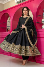 Yash Enterprise Black Rayon Party Wear Embroidery Suit Set | Grocsy