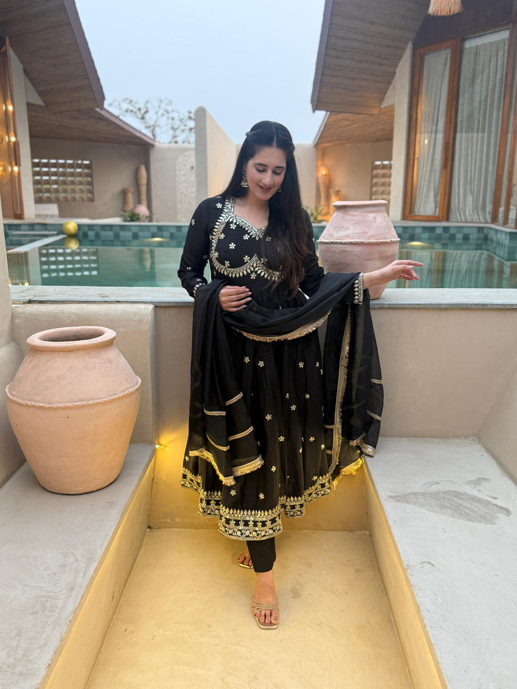 Yash Enterprise Black Vichitra Silk Party Wear Embroidery Suit Set | Grocsy