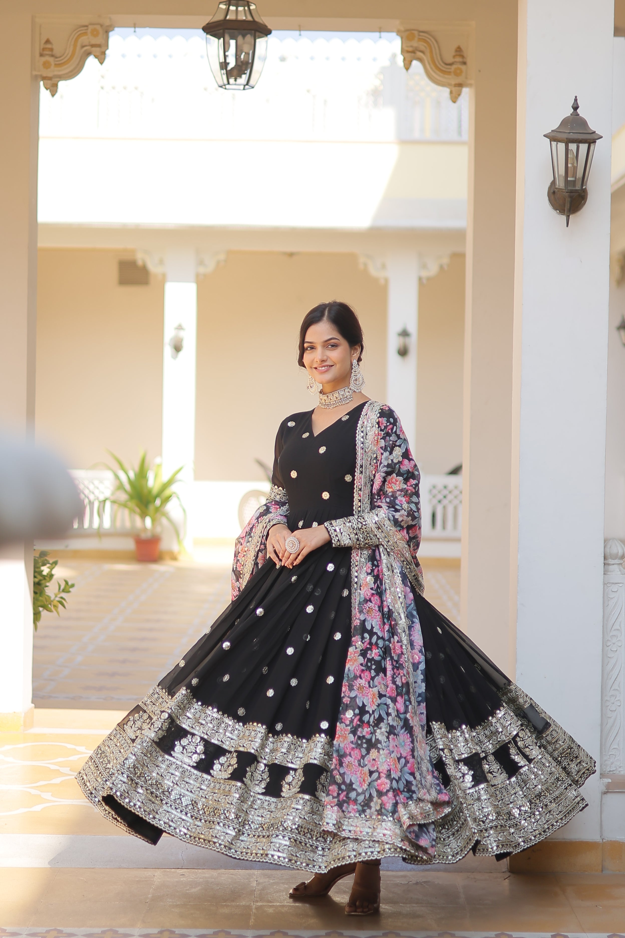 Yash Enterprise Black Georgette Embroidery Work Stiched Suit | Grocsy