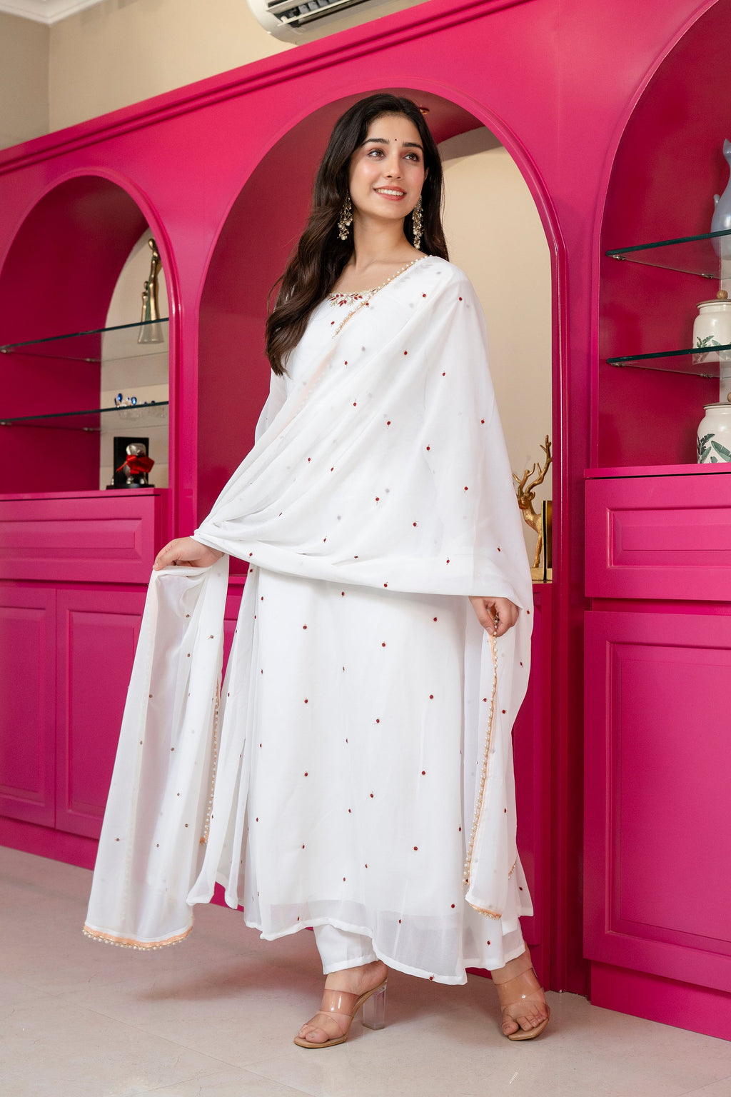 Yash Enterprise White Georgette Party Wear Embroidery Suit Set | Grocsy