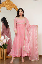 Yash Enterprise Peach Fandy Silk Party Wear Embroidery Suit Set | Grocsy