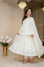 Yash Enterprise Off White Faux Blooming Party Wear Embroidery Suit Set | Grocsy