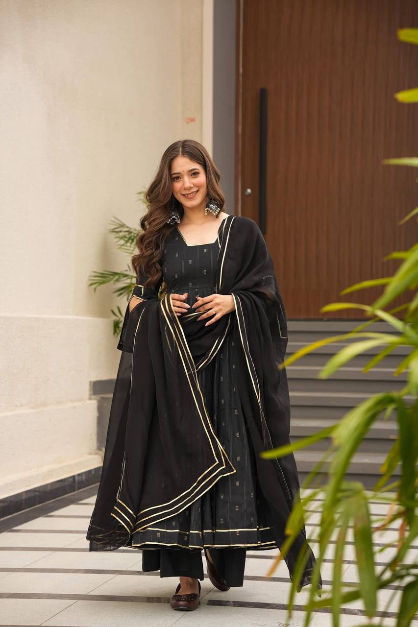 Yash Enterprise Black Maslin Fabric Digital Print Work Suit Set | Grocsy