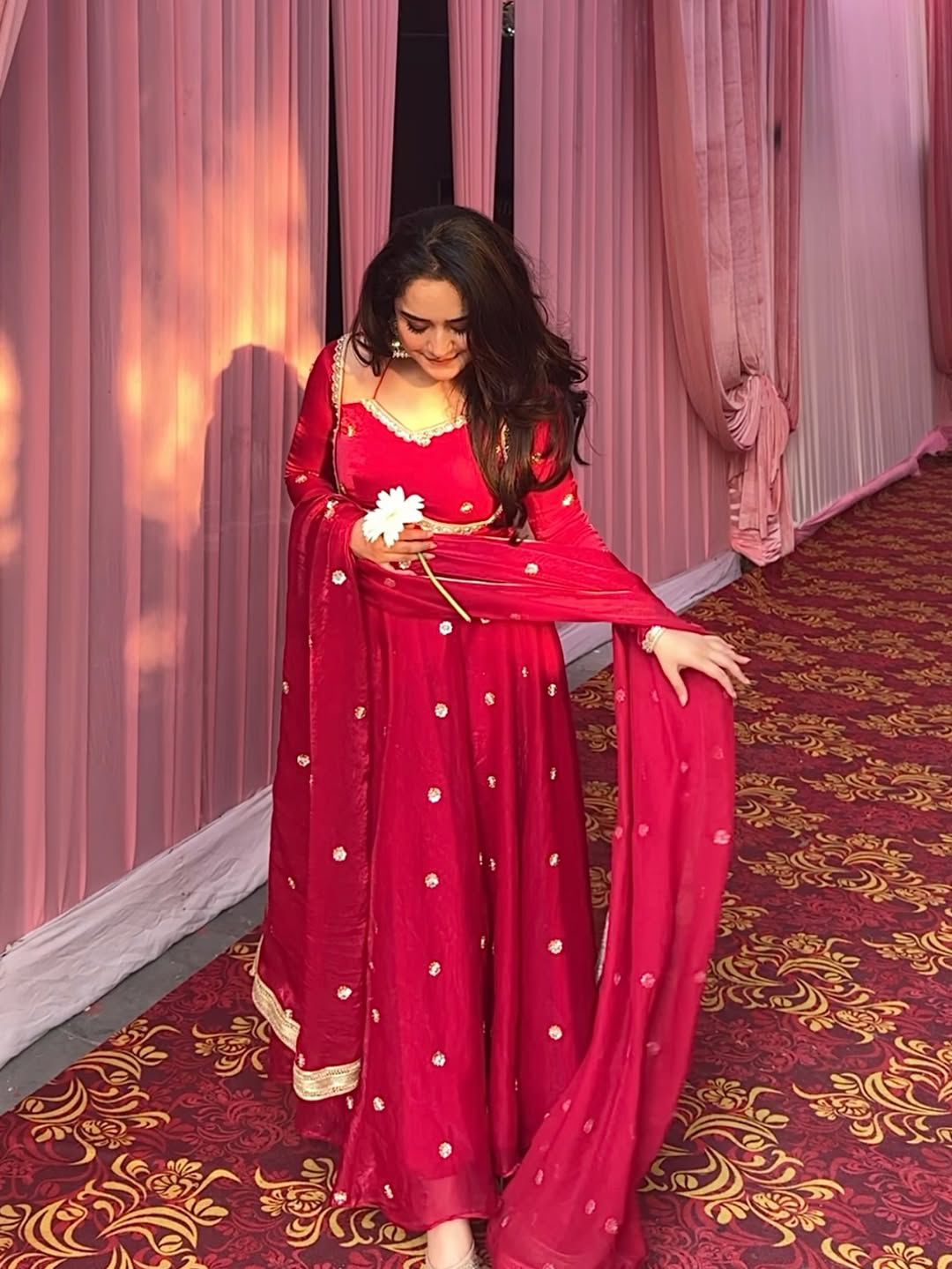 Yash Enterprise Red Fendy Silk Party Wear Embroidery Suit Set | Grocsy
