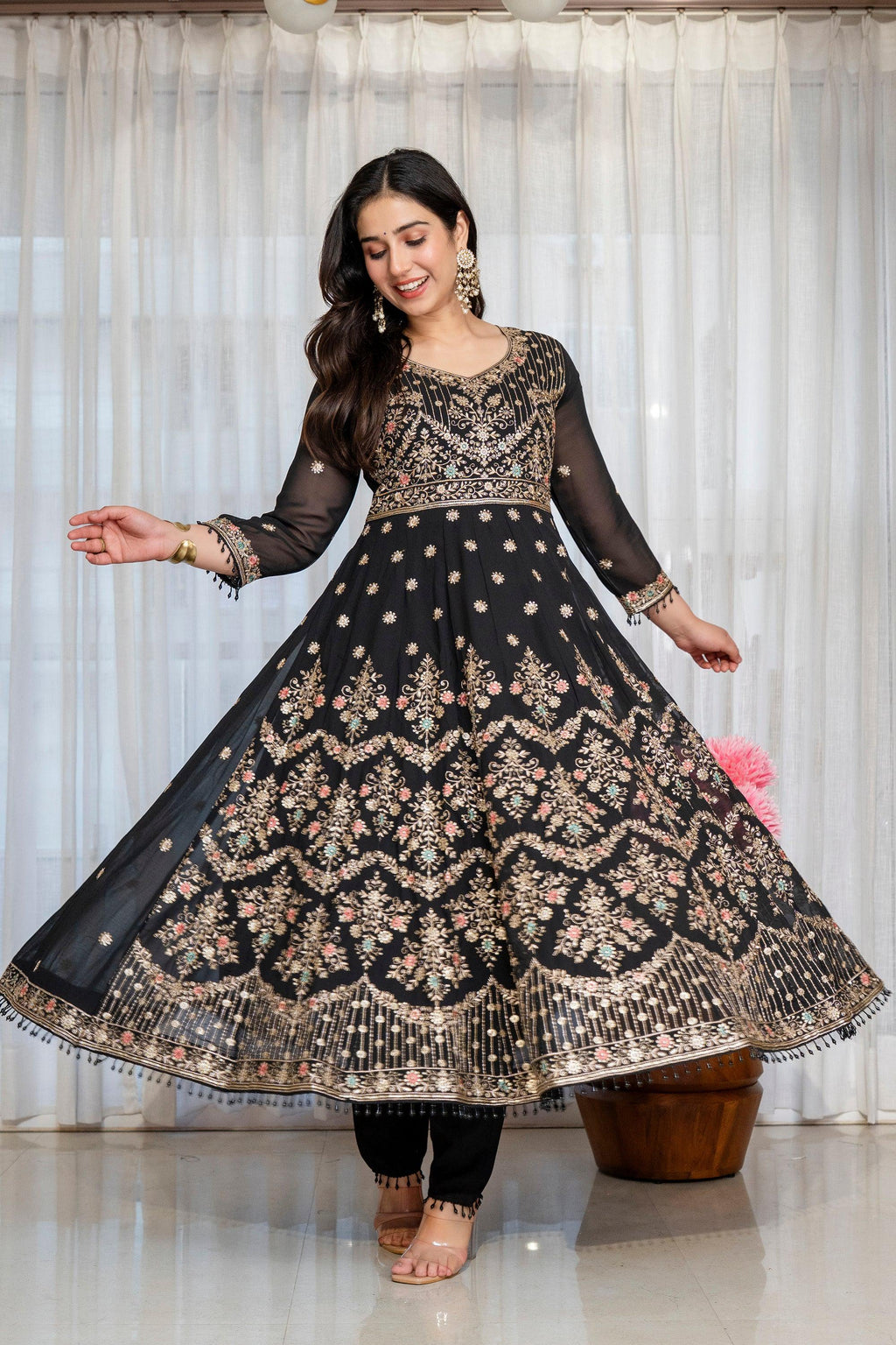 Yash Enterprise Black Georgette Party Wear Anarkali Suit Set | Grocsy