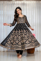 Yash Enterprise Black Georgette Party Wear Anarkali Suit Set | Grocsy