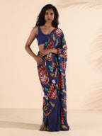 trueBrowns Purple Muslin Ikat Ready to Wear Saree | Grocsy