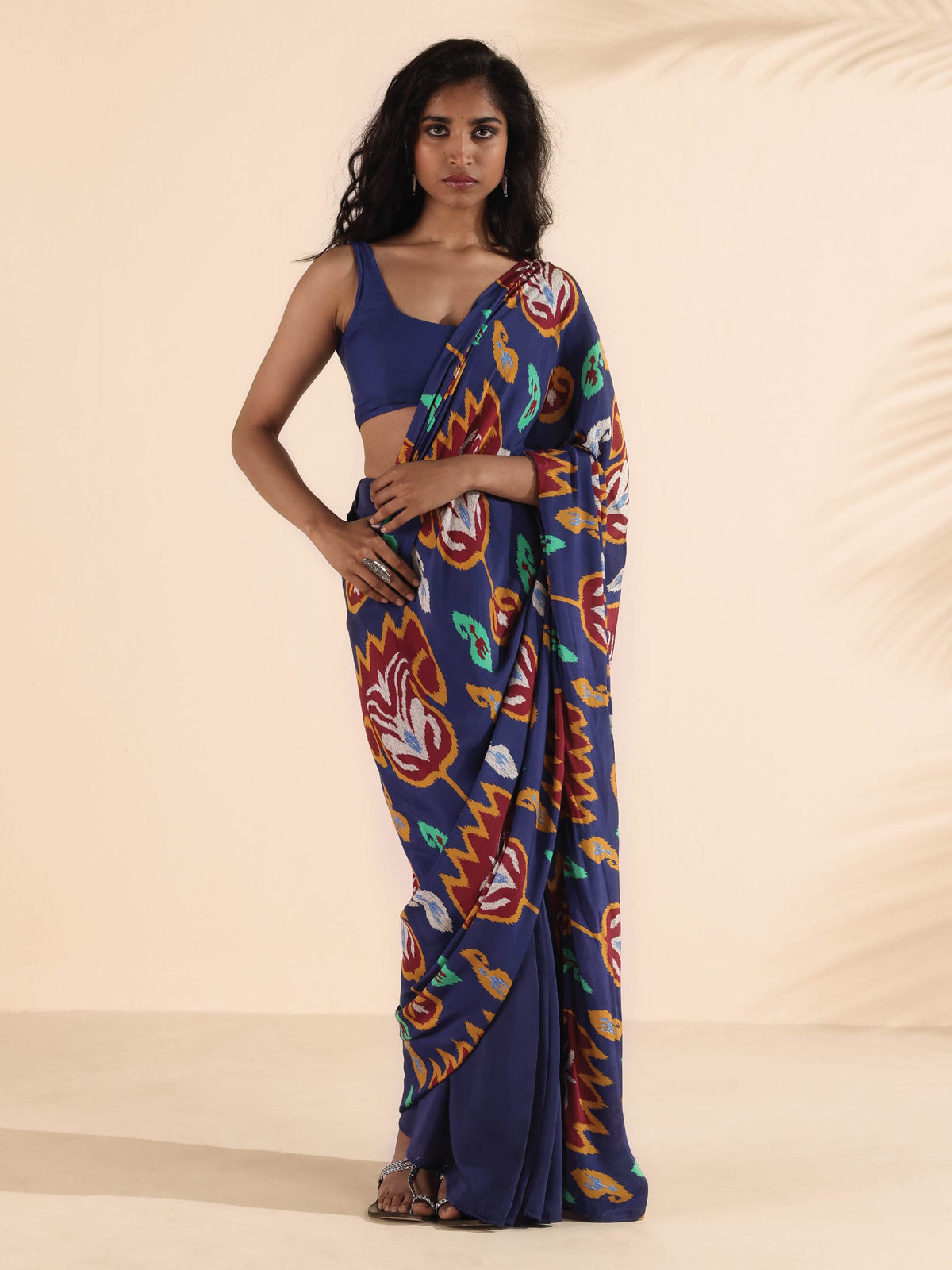 trueBrowns Purple Muslin Ikat Saree | Grocsy