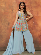 Myra Blue Georgette Embroidered Designer Suit | Grocsy