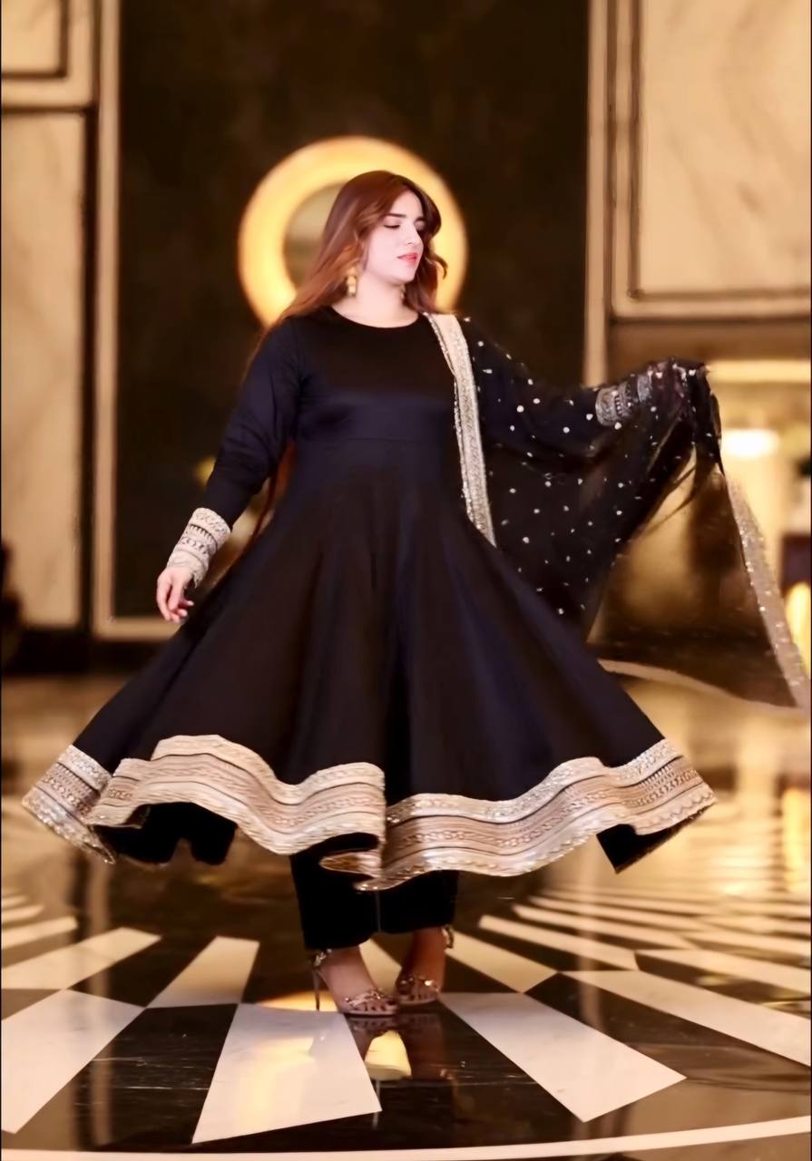 Yash Enterprise Black Rayon Cotton Embroidery Party Wear Suit Set | Grocsy