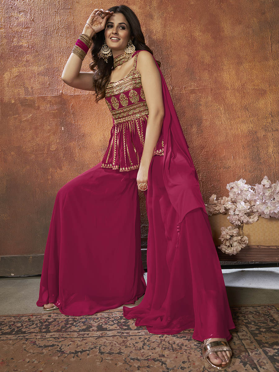 Myra Pink Georgette Embroidered Designer Suit | Grocsy