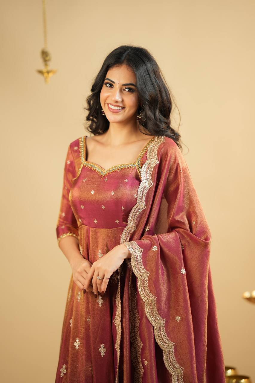 Yash Enterprise Light Orange Cosmo Silk Embroidery Suit Set | Grocsy