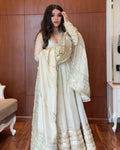 Yash Enterprise Of White Chinon Silk With Embroidery Zari Sequins-Work | Grocsy