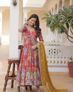 Yash Enterprise Pink Faux Georgette With Digital Print Kurti And Dupatta Only | Grocsy