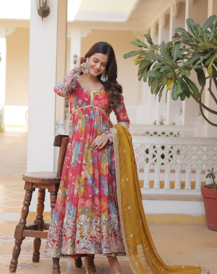 Yash Enterprise Pink Faux Georgette With Digital Print Kurti And Dupatta Only | Grocsy