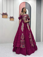 Yash Enterprise Pink Vichitra Silk Party Wear Embroidery Crop Top With Blouse Lehenga Choli | Grocsy