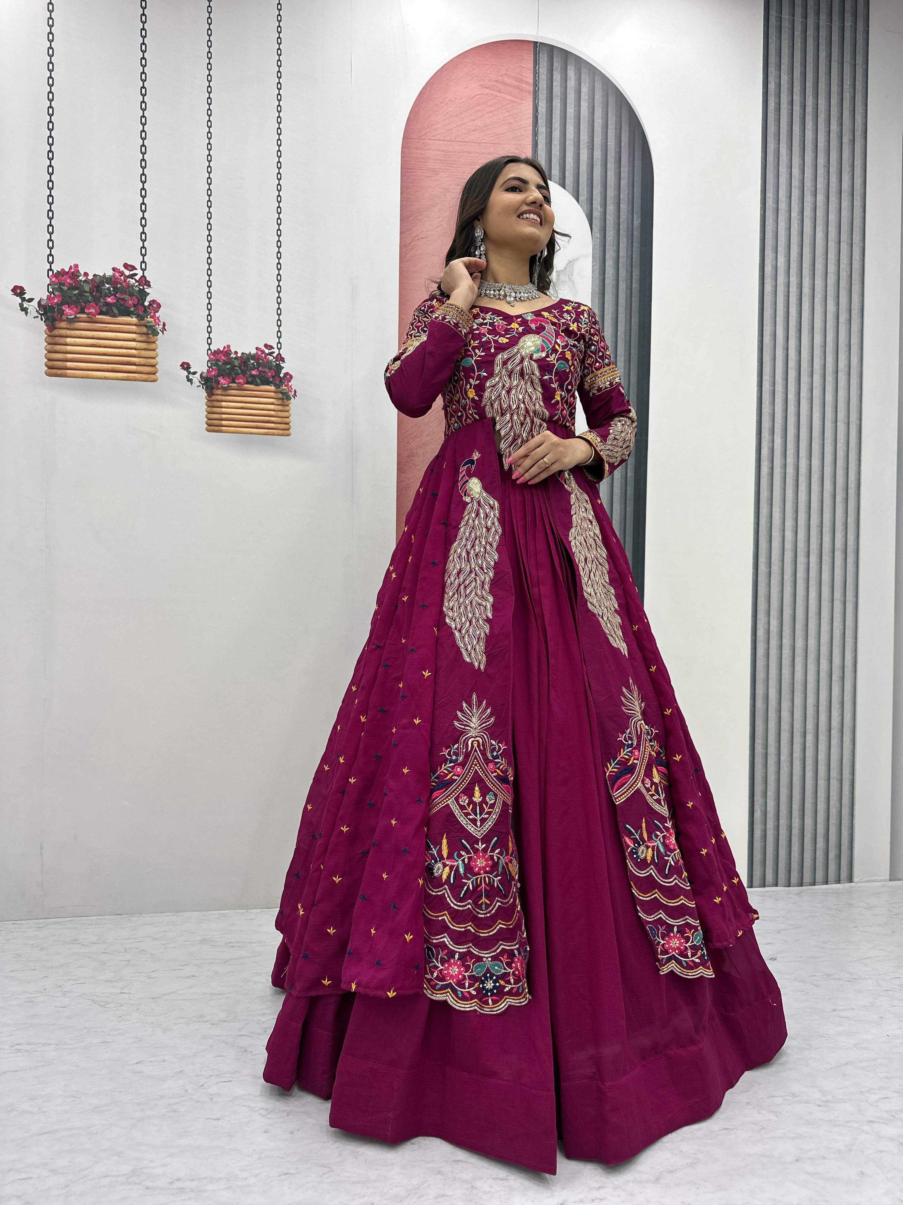Yash Enterprise Pink Vichitra Silk Party Wear Embroidery Crop Top With Blouse Lehenga Choli | Grocsy