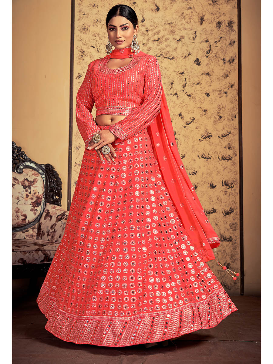 Myra Neon Art Silk Heavy Embroidered Designer Lehenga | Grocsy