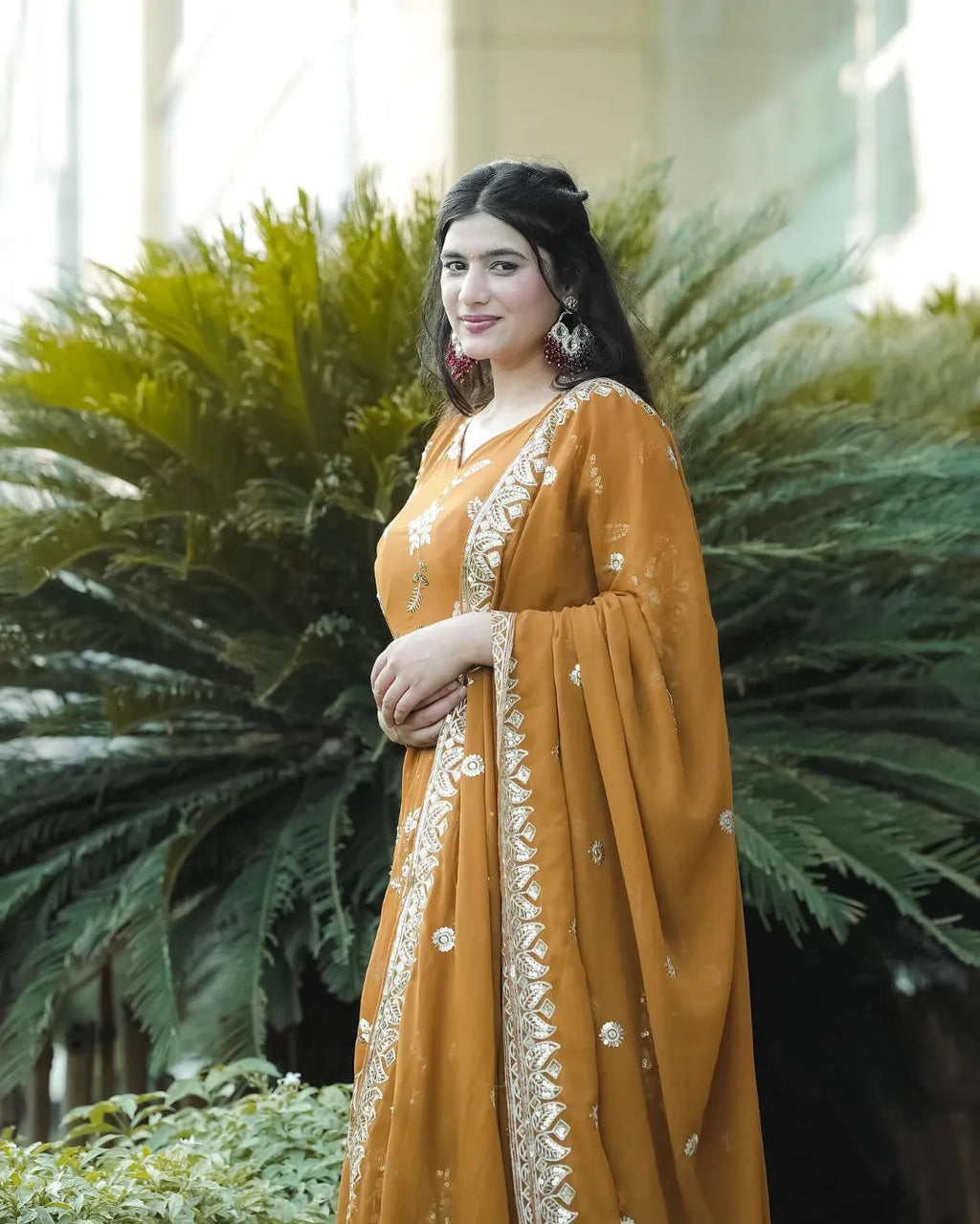 Yash Enterprise Mustard Georgette And Silk Embroidered Anarkali Salwar Suit | Grocsy