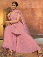 Myra Pink Georgette Embroidered Designer Suit | Grocsy