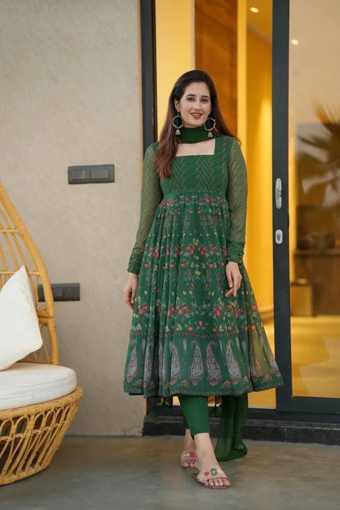 Yash Enterprise Sparkling Green Georgette Suit Set | Grocsy