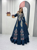 Yash Enterprise Rama Green Vichitra Silk Party Wear Embroidery Crop Top With Blouse Lehenga Choli | Grocsy