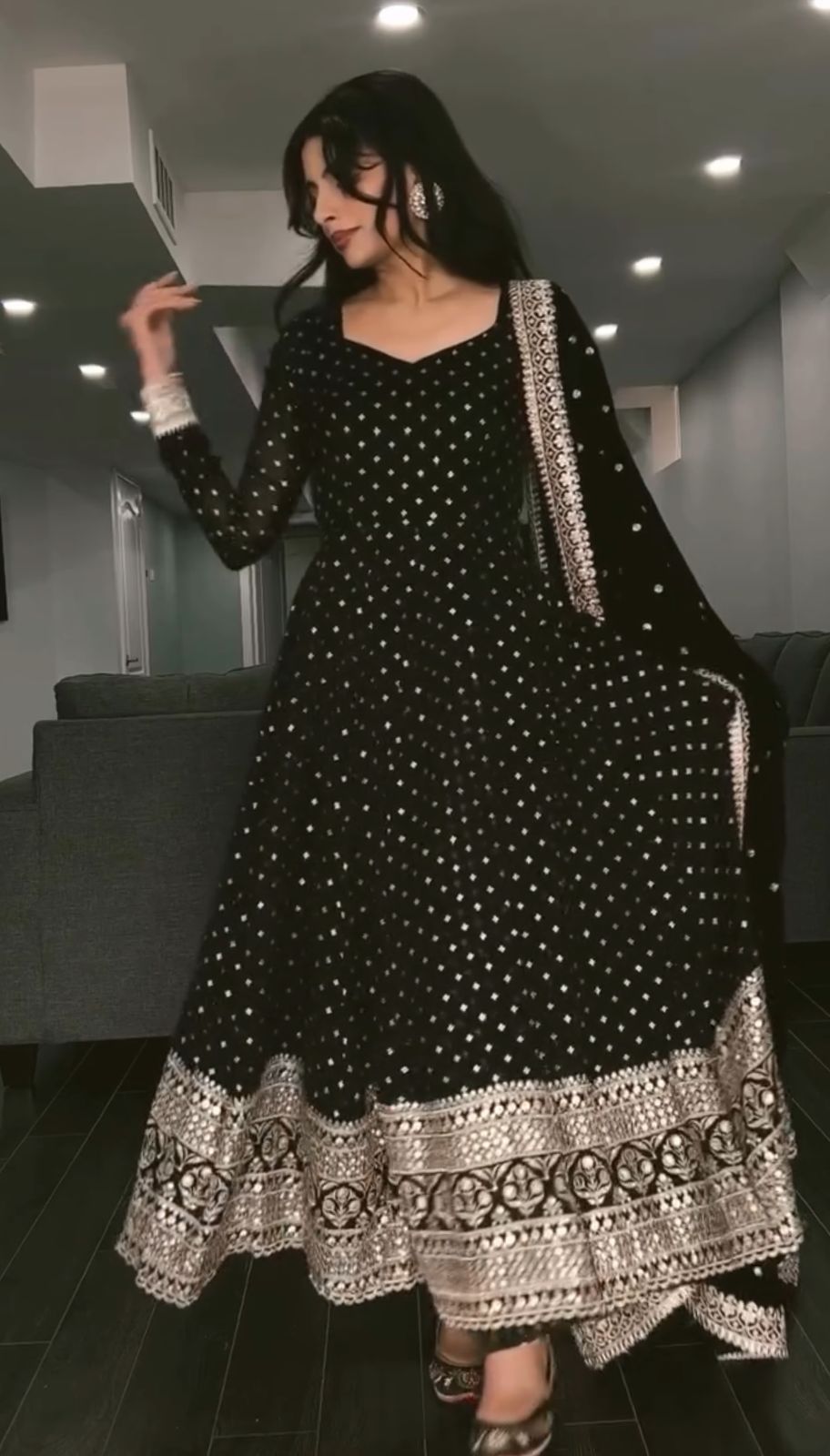 Yash Enterprise Black Faux Blooming Silk Embroidery Party Wear Suit | Grocsy