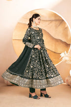 Yash Enterprise Dark Green Star Georgette Embroidered Suit Set | Grocsy