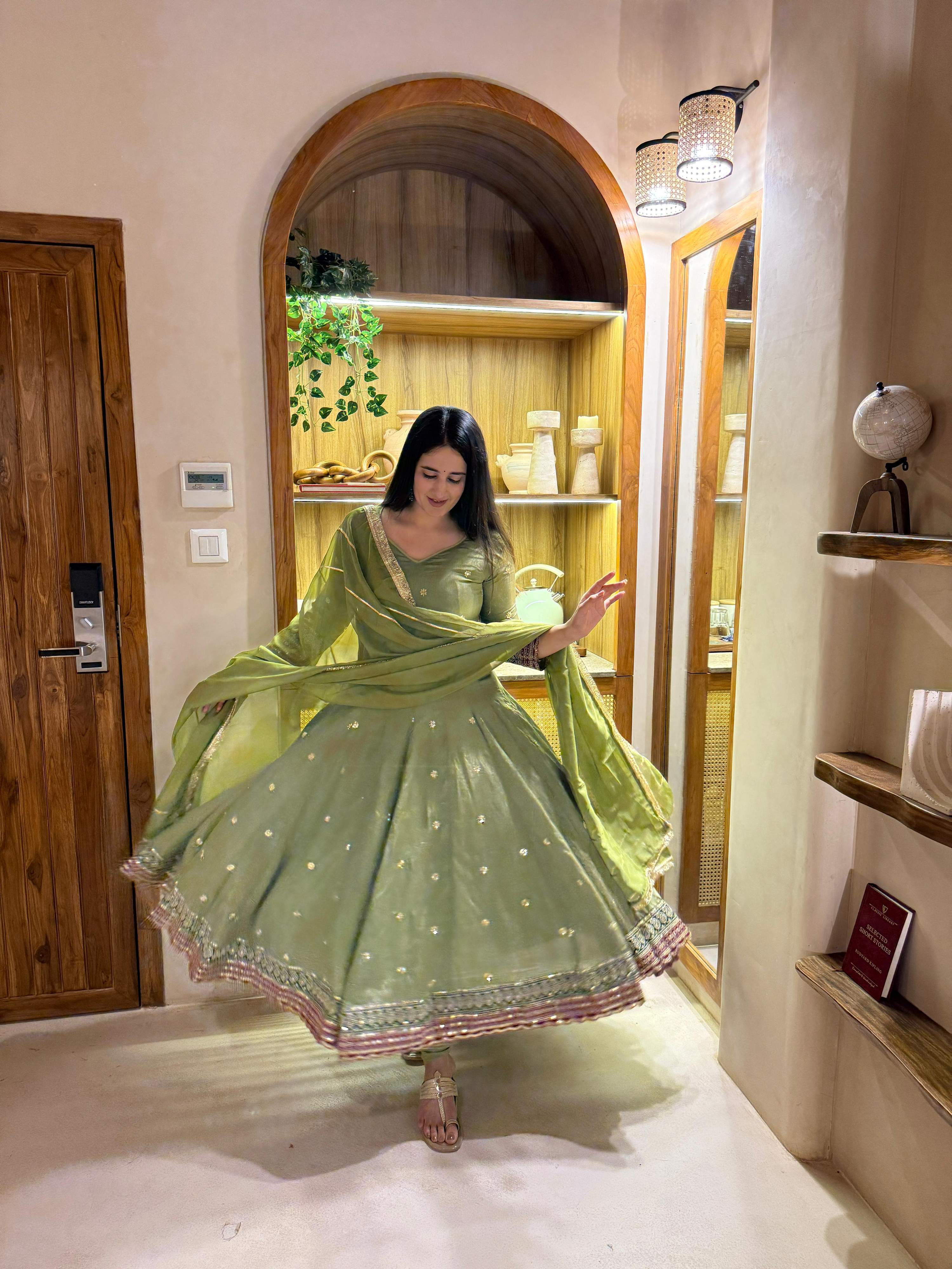 Yash Enterprise Green Vichitra Silk Party Wear Embroidery Suit Set | Grocsy
