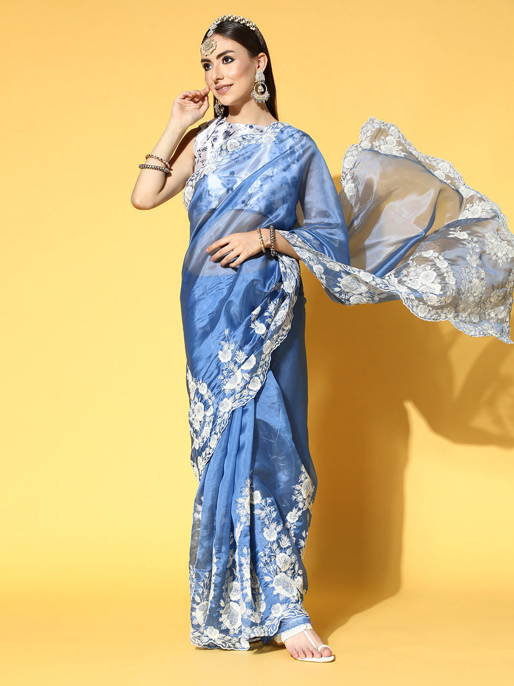 Saree Mall Floral Saree with Embroidered Border | Grocsy