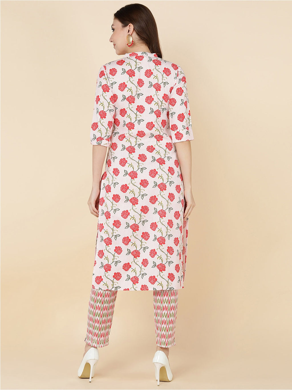 HERE&NOW Women Pink Floral Printed Kurta with Trousers | Grocsy
