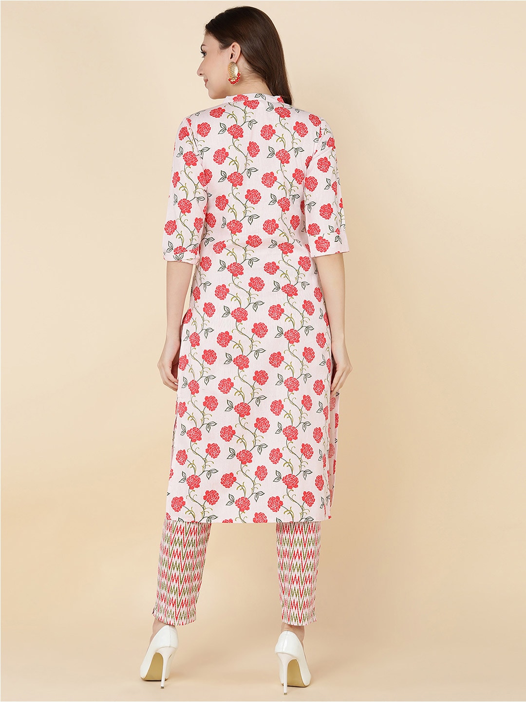 HERE&NOW Women Pink Floral Printed Kurta with Trousers | Grocsy