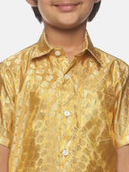 Sethukrishna Boys Gold-Toned & White Solid Shirt and Dhoti Set | Grocsy