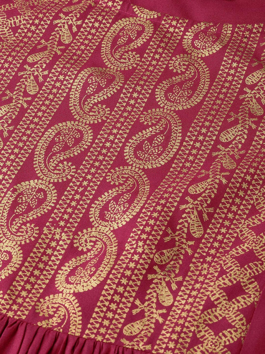 Sangria Women Magenta & Golden Printed Kurta with Palazzos & Dupatta | Grocsy