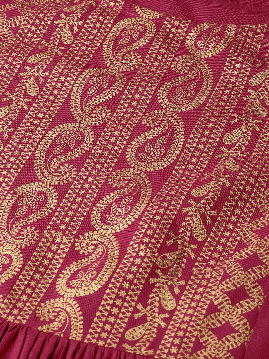 Sangria Women Magenta & Golden Printed Kurta with Palazzos & Dupatta | Grocsy