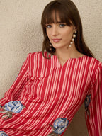 Indo Era Women Solid V-Neck Regular Kurta with Trousers | Grocsy