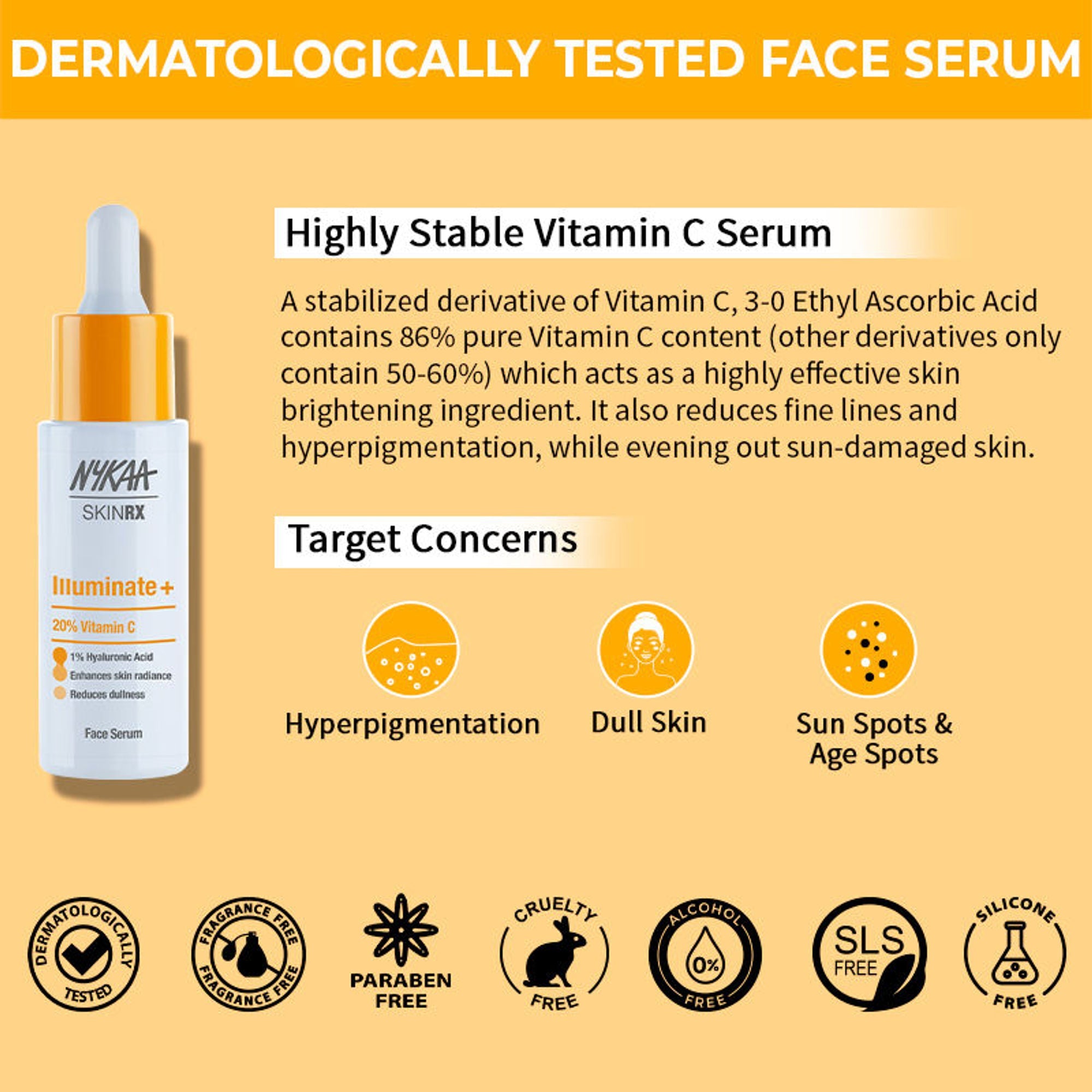 Nykaa SkinRX 20% Vitamin C + 1% Hyaluronic Acid Serum for Bright, Radiant and Hydrated Skin | Grocsy