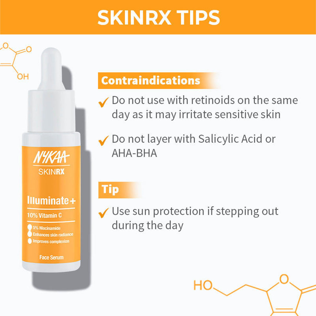 Nykaa SkinRX llluminate+ with 10% Vitamin C + 5% Niacinamide Serum for Bright, Radiant Skin Glow | Grocsy