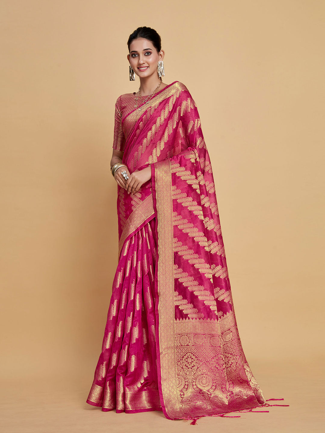 Sangria Ethnic Motifs Woven Design Organza Saree | Grocsy