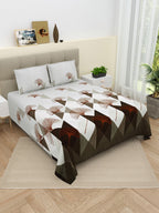 DREAM WEAVERZ Grey & White Geometric Cotton 220 TC Super King Bedsheet & 2 Pillow Covers | Grocsy