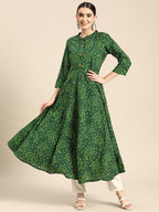 Sangria Women Green Bandhani Printed Anarkali Kurta | Grocsy