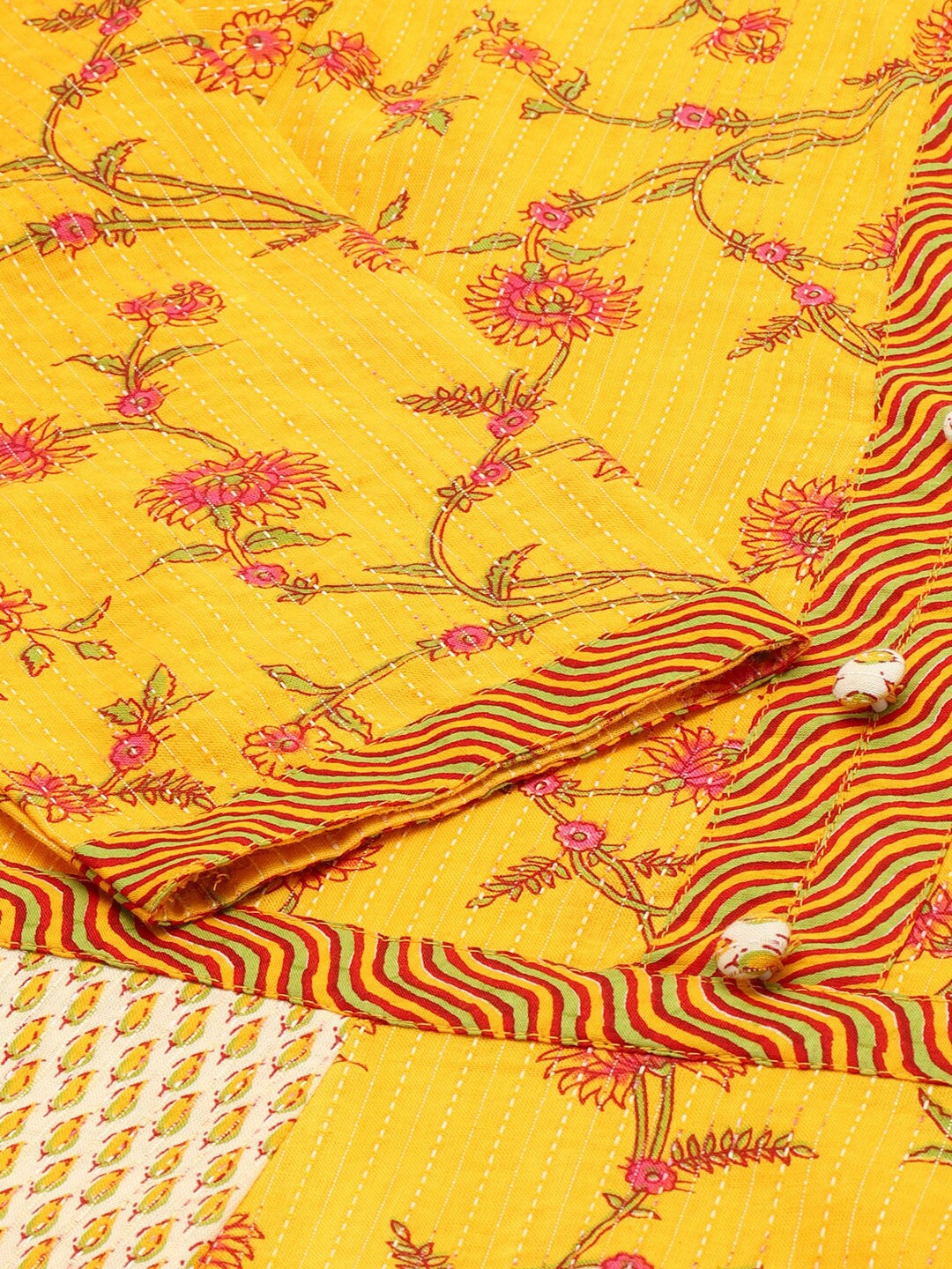 HERE&NOW Women Yellow Floral Printed Empire Kurta with Trousers & Dupatta | Grocsy