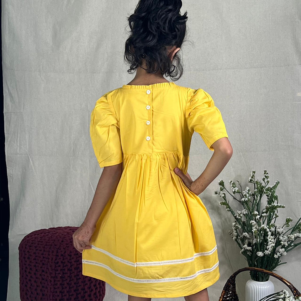 ArthLife Yellow Flower Embroidered Dress | Grocsy