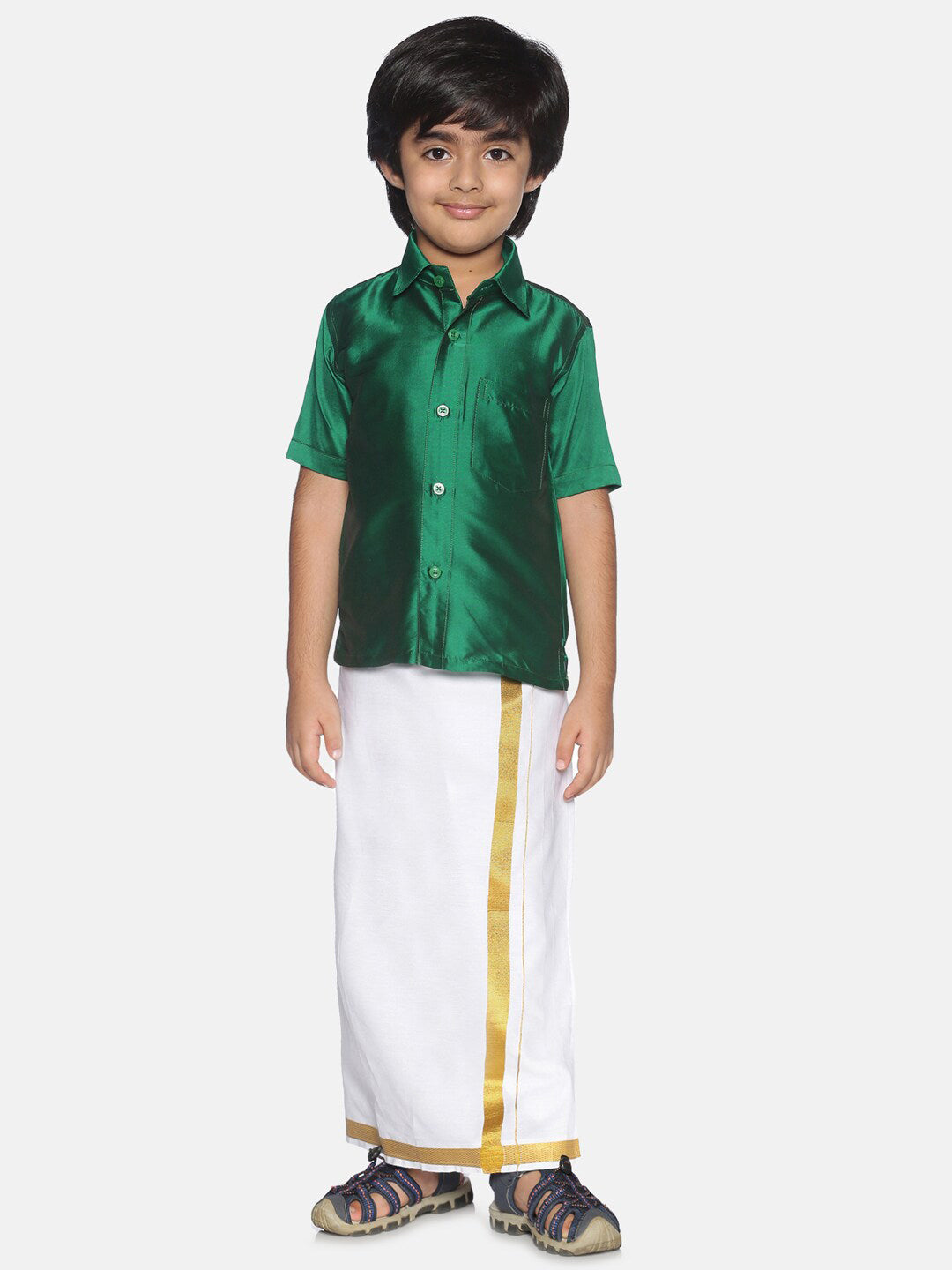 Sethukrishna Boys Green & White Shirt with Dhoti | Grocsy