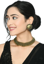 Mominos Fashion Johar Kamal Oxidised Gold-Polished Brass Finish Ghungroo Design Choker Set | Grocsy