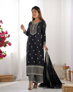 Teeya Creation Black Color Pure Chinnon Silk Embroidery Work Functional Wear Salwar Suit | Grocsy